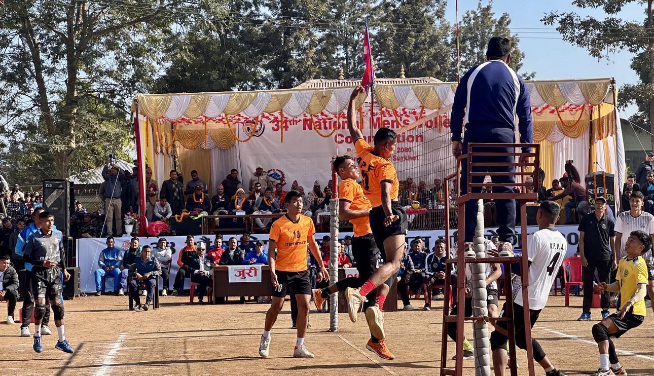राष्ट्रिय भलिबल प्रतियोगिताको पहिलो खेलमा आर्मी, एपीएफ, मधेश र लुम्बिनी विजयी